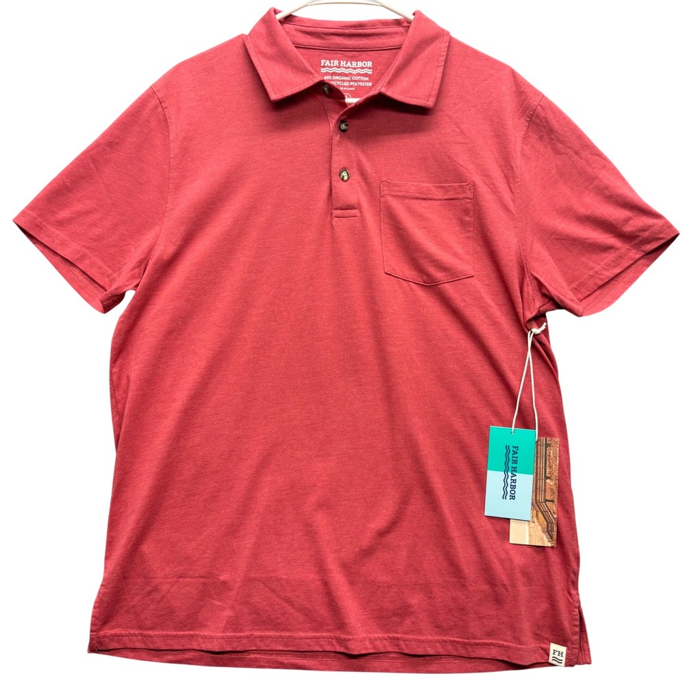 Fair Harbor Mens L The Atlantic Polo Red Short Sleeve Organic Cotton Blend NWT